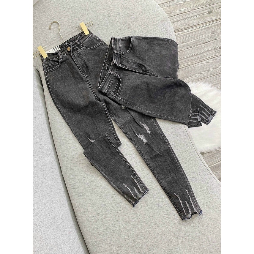 [Size 30-36] Quần Dài Jeans Nữ Bigsize, Xám Rách Lai Tua Mới, Lưng Cao Trên Rốn, Co Giãn Mạnh