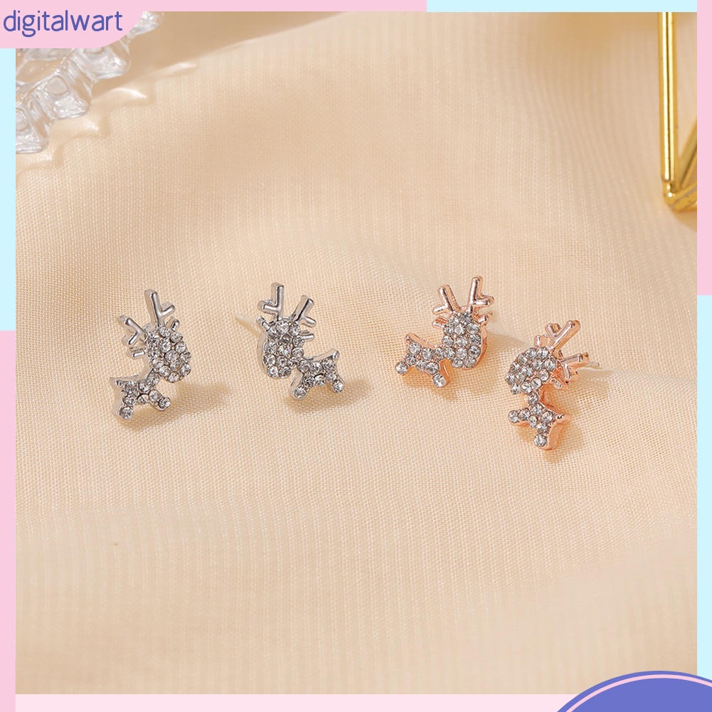 Khuyên tai mặt hình nai sừng tấm đính đá nhân tạo lấp lánh xinh xắn cho nữ