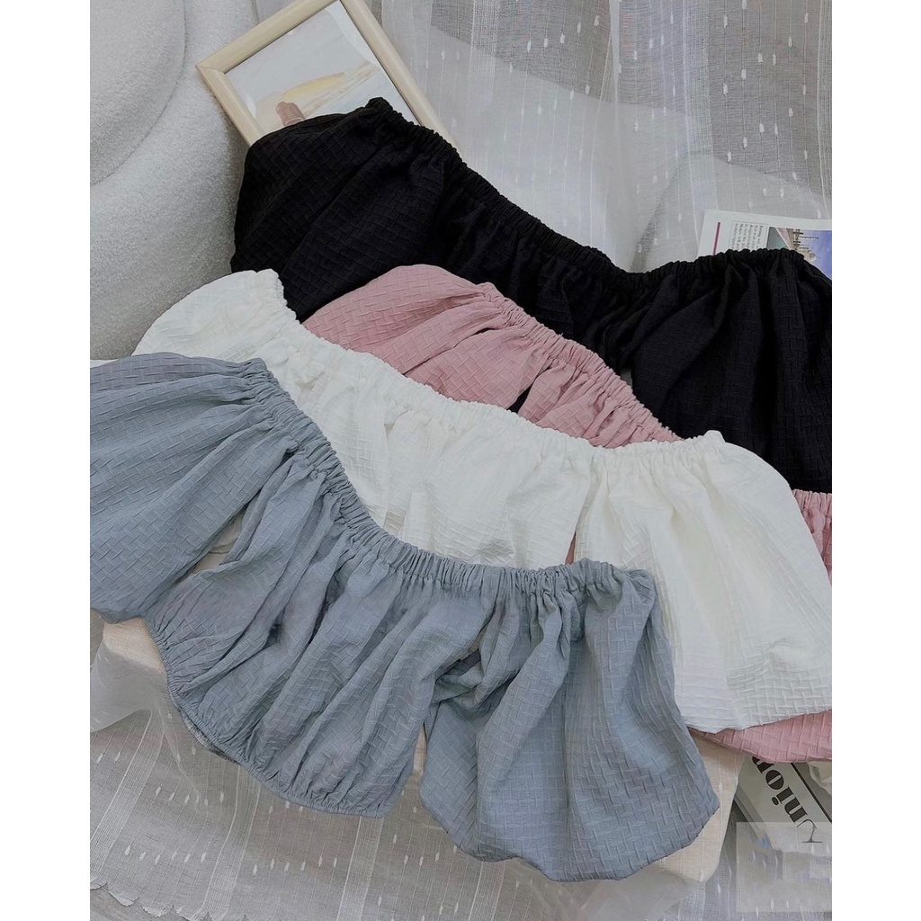 Áo trễ vai xốp tay siêu bồng croptop Hàn Quốc