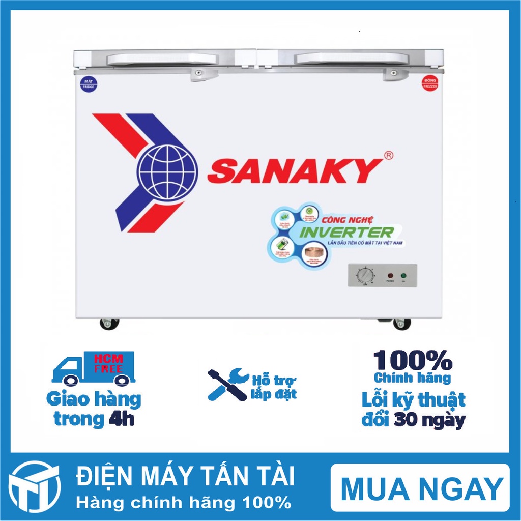 Tủ đông Inverter SANAKY VH-2899A4K 235L- MẶT KÍNH CƯỜNG LỰC, 1 NGĂN 2 CÁNH, DÀN LẠNH ĐỒNG, MIỄN PHÍ GIAO HÀNG HCM.