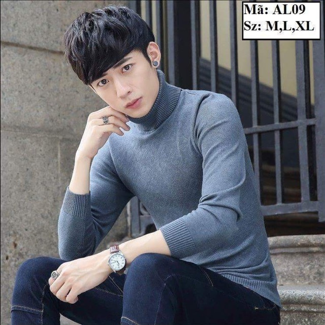 Áo len cổ lọ màu lông chuột