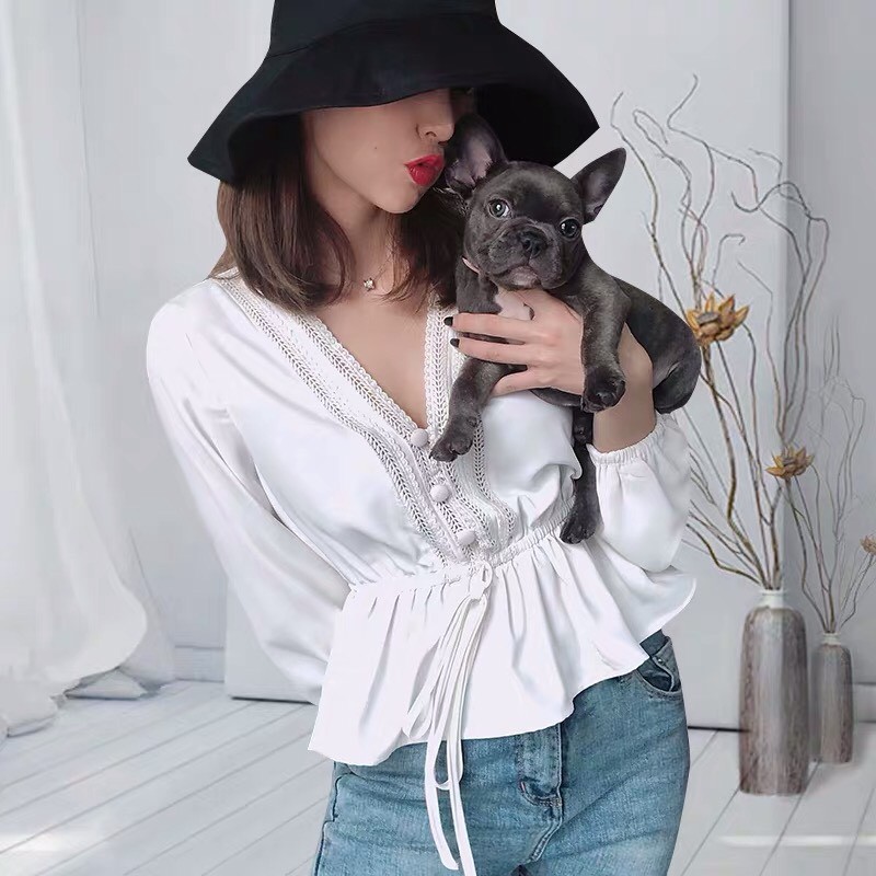 Áo Voan Cổ V Tay Dài Phối Ren Kiểu Kèm Rút Eo Qúy Phái TTS0638