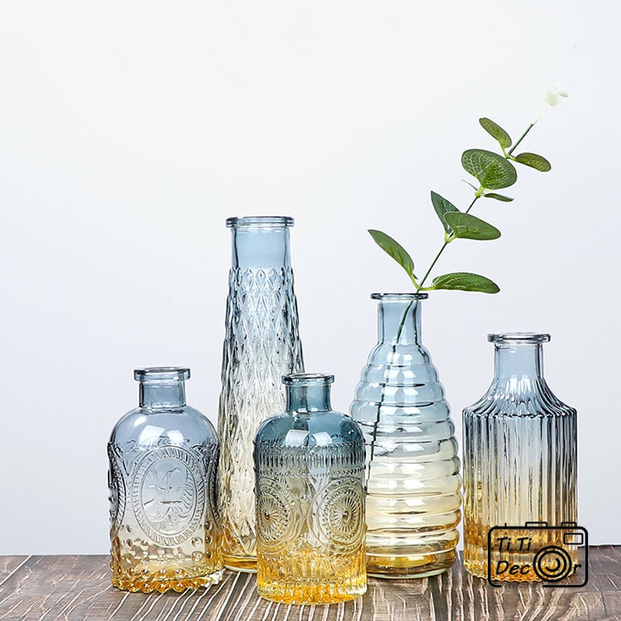 Lọ Thủy Tinh Cắm Hoa Ombre TiTi Decor Bình Hoa Vintage để bàn làm việc phong cách Bắc Âu symphony