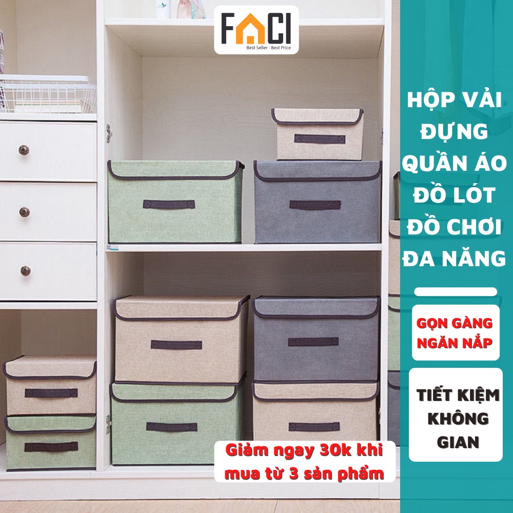 Hộp vải đựng đồ quần áo đồ lót đồ chơi đa năng có nắp đậy tiện dụng Faci_Official
