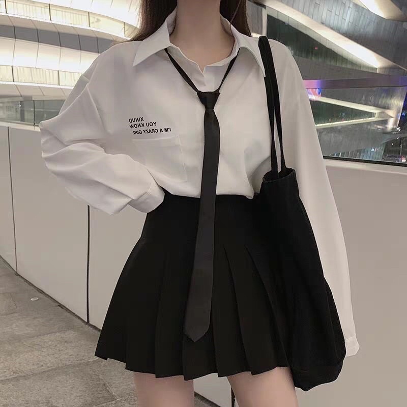 SET ÁO SƠ MI NỮ  + CHÂN VÁY XẾP LY KHÓA KÉO🏵 sét sơmi cá tính