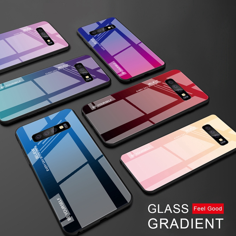 Ốp điện thoại kính cường lực màu gradient cổ điển chống sốc cho Samsung Galaxy S10 S9 S8 Plus S10E