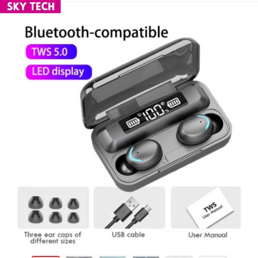 Tai Nghe F9 Pro Bluetooth 5.0 Không Dây Cảm Biến Vân Tay , Kiêm Sạc Dự Phòng Cao Cấp Nhiều Màu. Amoi F9Bảo Hành 12 Tháng