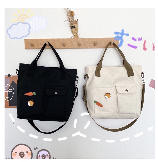 Túi tote vải canvas FREESHIP đeo chéo đeo vai ulzzang hàn quốc xinh xắn ( có kèm sticker )