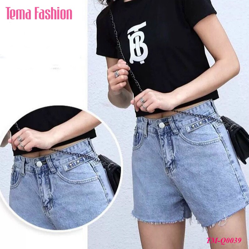 [Mã WASTMAY giảm 15% tối đa 30K đơn 150K] Quần short jean nữ TEMA - Quần đùi nữ jean dày dặn màu xanh gấu rách siêu đẹp