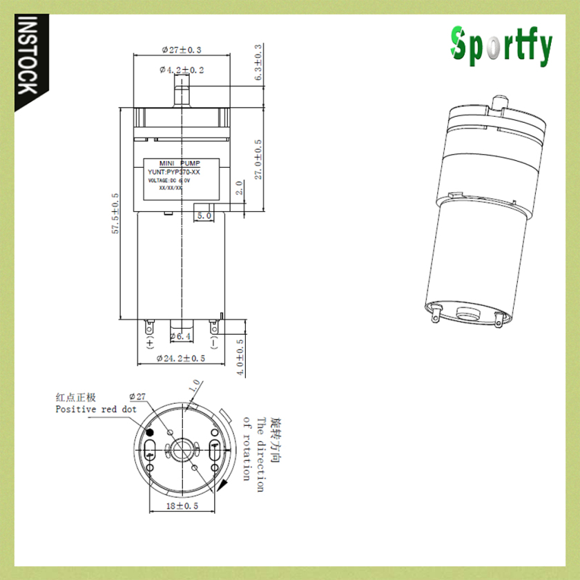 Sportfy DC 3-6V Aquarium   Tank Mini Low Noise Air Oxygen Pump 370 Motor 420mA