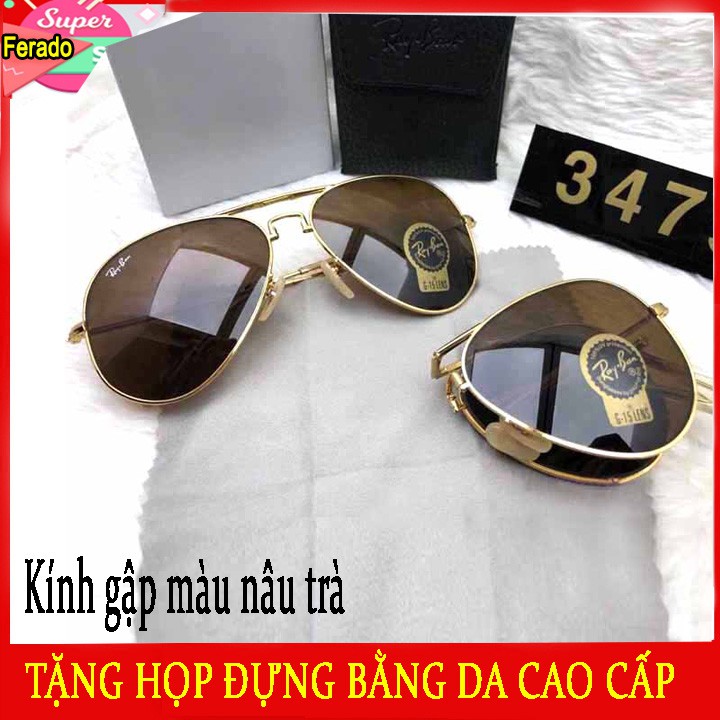 Kính mắt thời trang gấp gọng tròng thủy tinh, Kính râm nam nữ thời trang chống nắng du lịch tặng kèm bao da