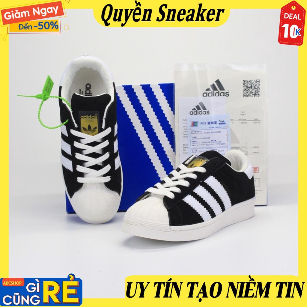 giày sneaker superstar sò nhung đen da lộn hàng vip full size