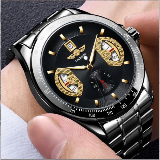 Đồng hồ cơ nam T-Winner cơ lộ máy, automatic tự động, dây thép không gỉ cao cấp chính hãng