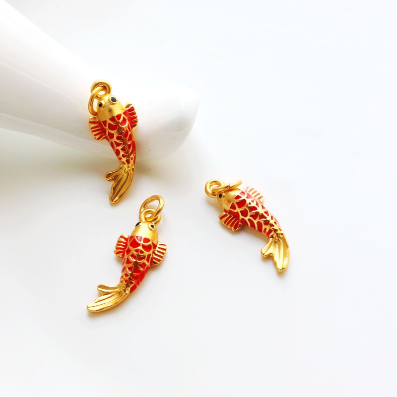 Mặt Dây Chuyền/ Khuyên Tai/ Vòng Tay/ Dây Chuyền Hình Cá Chép Màu Vàng 18k Kiểu Retro diy