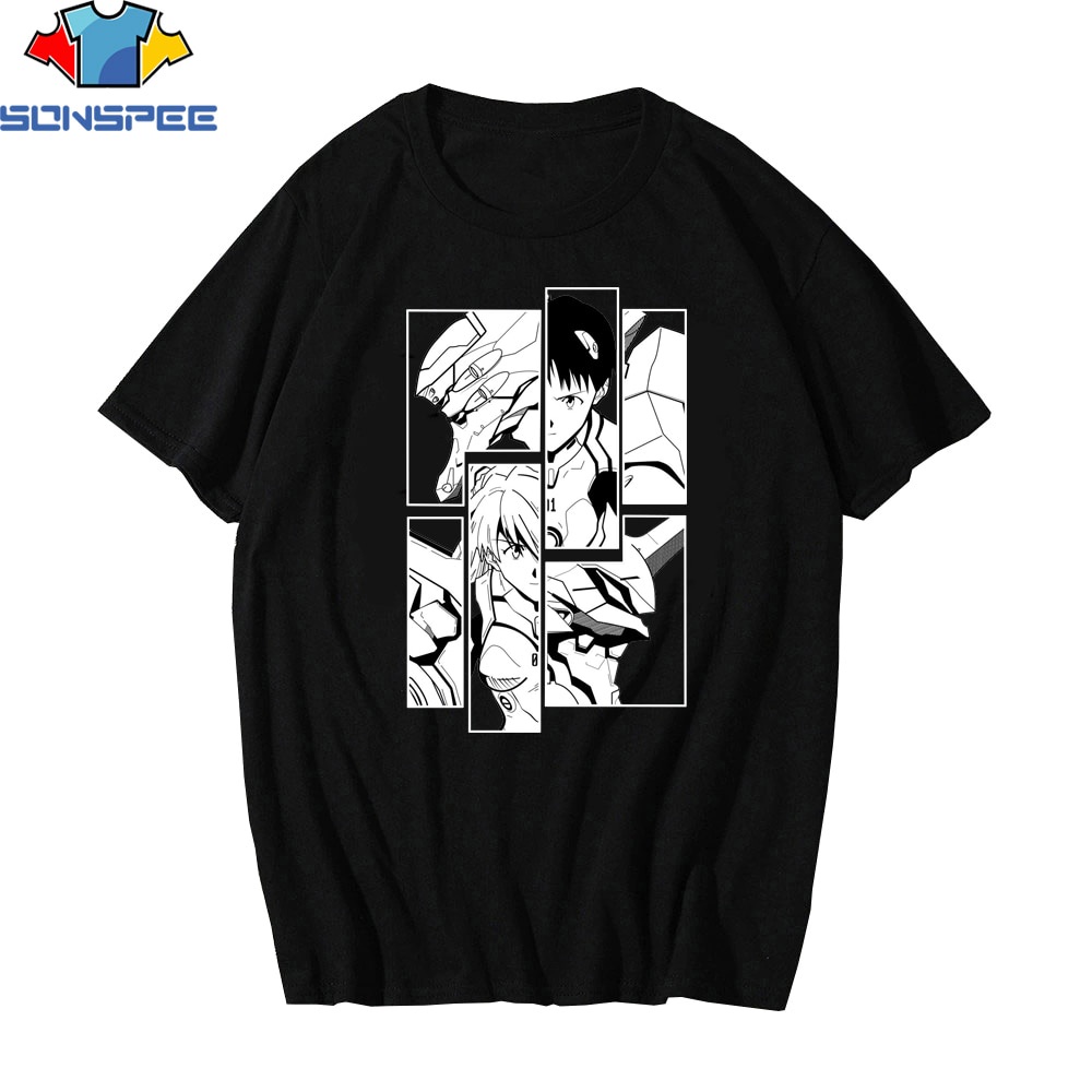 Áo Thun Đen Cổ Tròn In Hình Sonspee Evangelion Vui Nhộn Phong Cách Harajuku Thời Trang Mùa Hè Cho Nam Và Nữ
