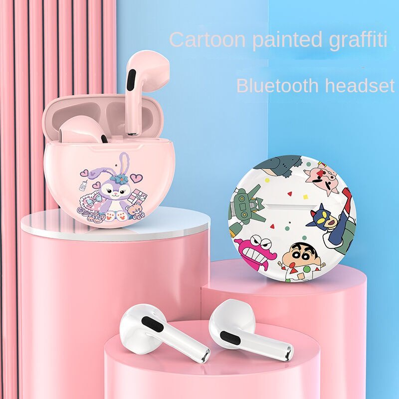 Tai Nghe Bluetooth Nhét Tai Không Dây Mini Hình Gấu / Dâu / Doremon / Cậu Bé Bút Chì Dễ Thương Thông Dụng Cho Nữ