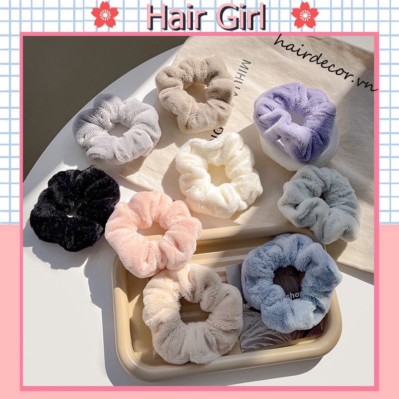 Dây buộc tóc co giãn phối lông nhung kiểu Hàn đáng yêu dành cho nữ