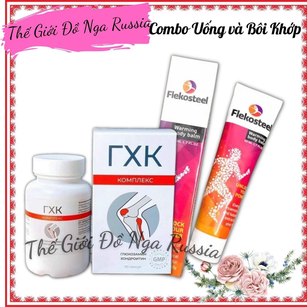 Combo Viên uống Glucosamin Nga Hộp 90 Viên và Kem bôi xương khớp Gel Flekosteel