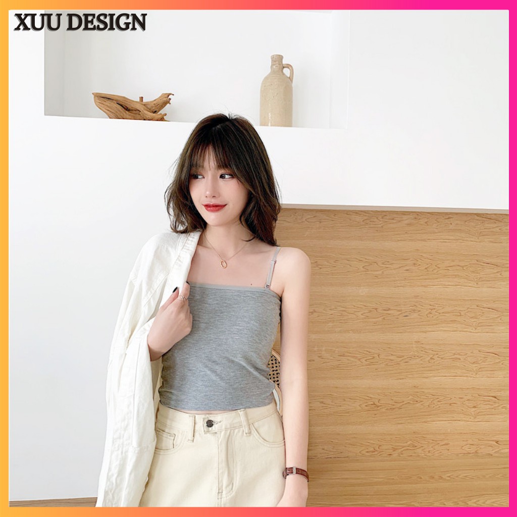 Áo hai dây Xuu Design chất đẹp, Đủ size S M L, vải Thun Cotton co giãn tốt, dáng ôm, dây có chốt điều chỉnh - AD02