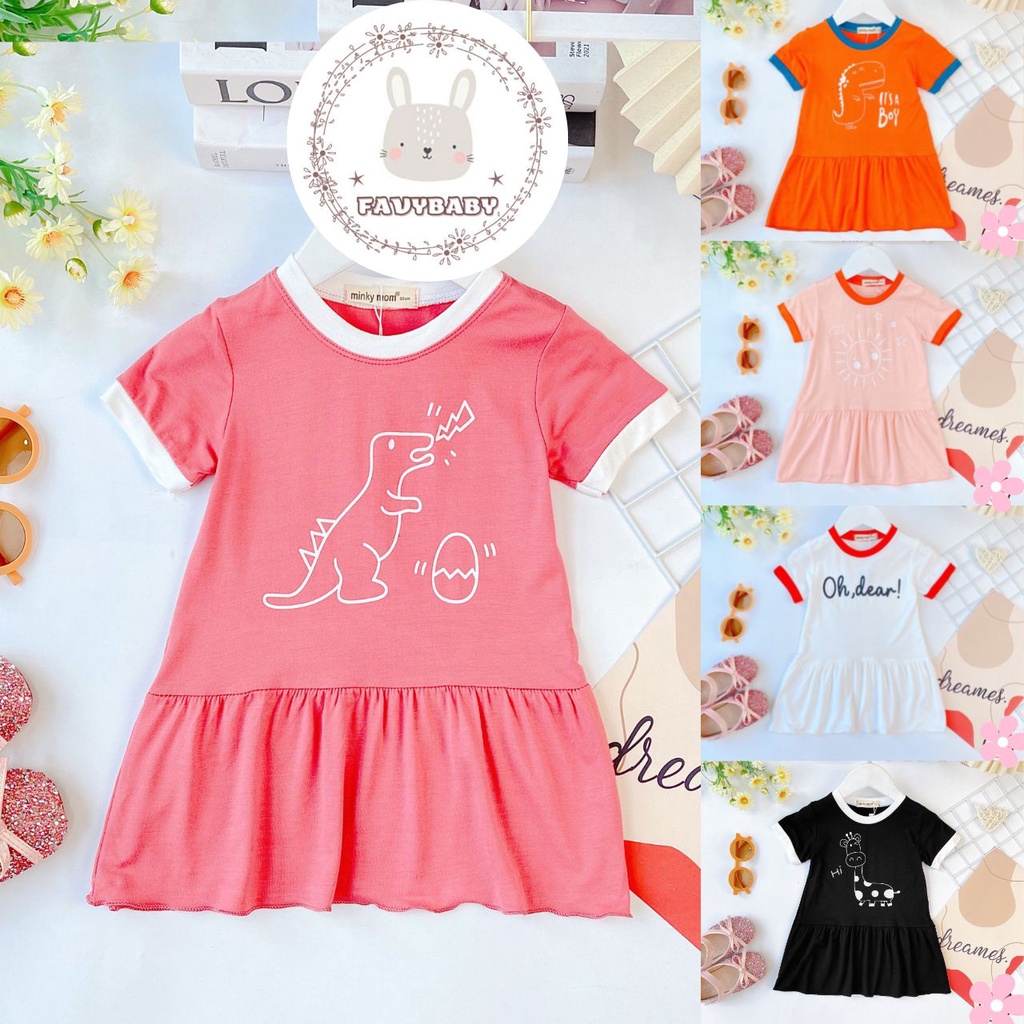 Váy Đầm MINKY MOM Chính Hãng Vải Thun Lạnh Co Giãn Dáng Xoè Hình Mặt Trời Khủng Long Cho Bé Gái 0-5 Tuổi - Favybaby