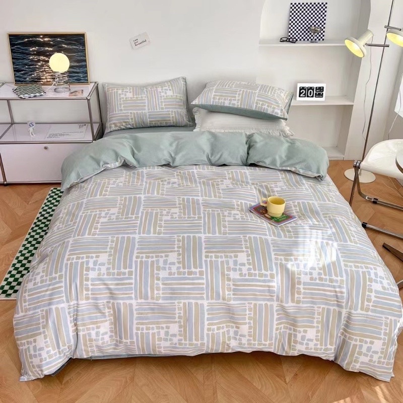 Set Chăn Ga Cotton Living Kẻ Thoáng Mát Sang Chảnh (Shinbedding)