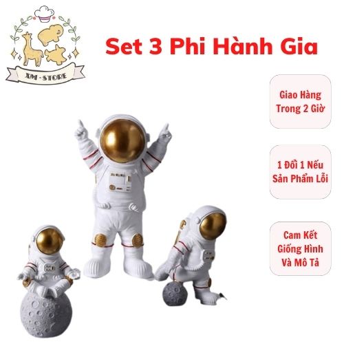 Mô hình phi hành gia, Bộ 3 phi hành gia, trang trí bàn, phụ kiện bánh, trang trí bánh