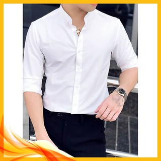 Áo sơ mi nam dài tay CỔ TÀU vải lụa co giãn chống nhăn cao cấp [XIN XO]