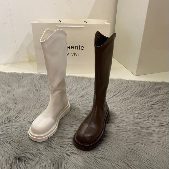Bốt đùi cao cổ WOMENSTORY giày boots nữ cổ vát da PU mềm khóa sau boot mũi tròn đế dày 5 cm boost thời trang 589
