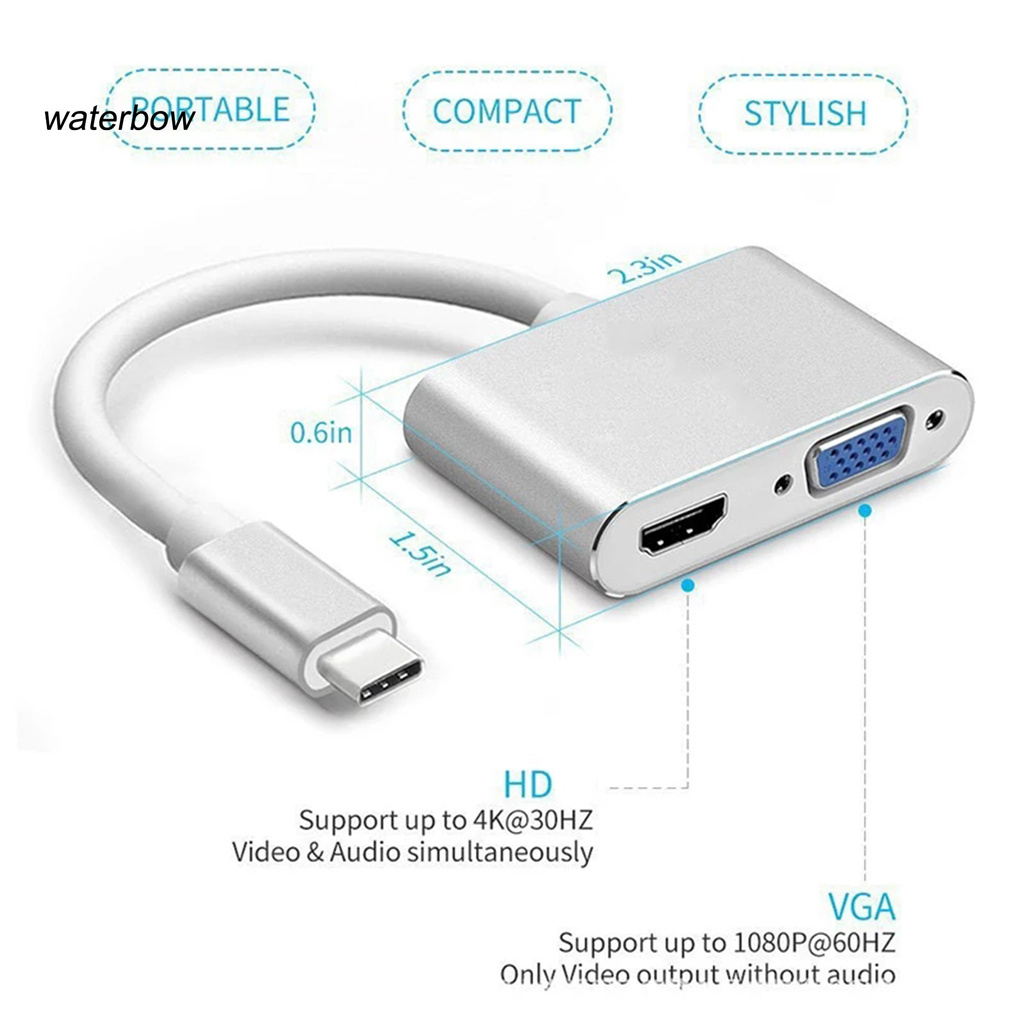 ww Type C USB C to VGA HDMI-compatible Adapter 2 in 1 Portable Converter Docking Station for Computer