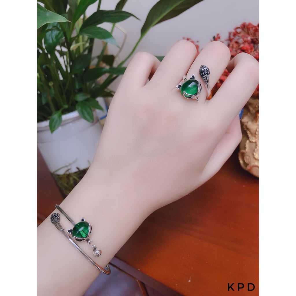 Vòng tay và nhẫn bạc mặt hồ ly MS205b