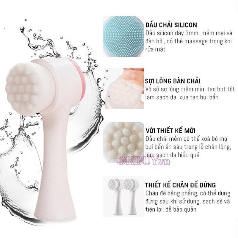 Cọ massage rửa mặt silicon 2 đầu giúp loại bỏ hoàn toàn bụi bẩn, bã nhờn trên da, se khít lỗ chân lông hiệu quả 88179