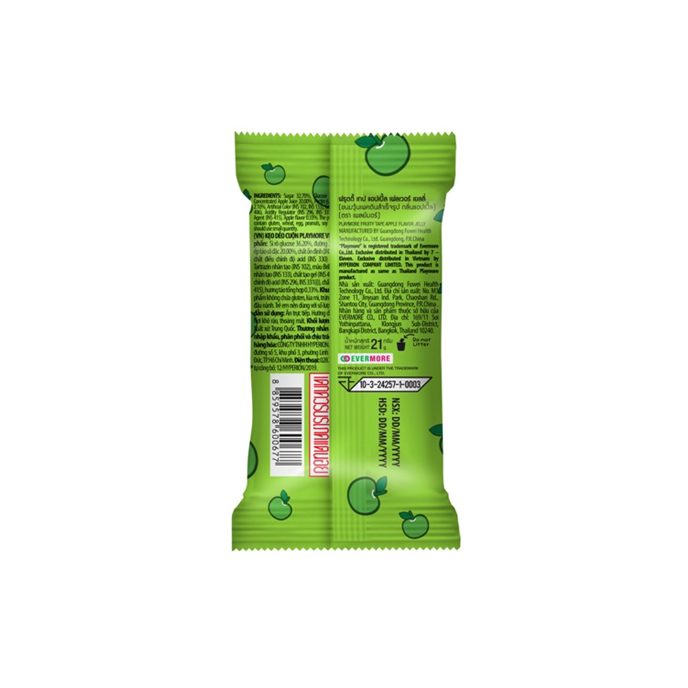 Kẹo dẻo cuộn Playmore 4 mùi dâu, nho nhật, táo và cola gói 21g, nhập khẩu chính hãng Thái Lan