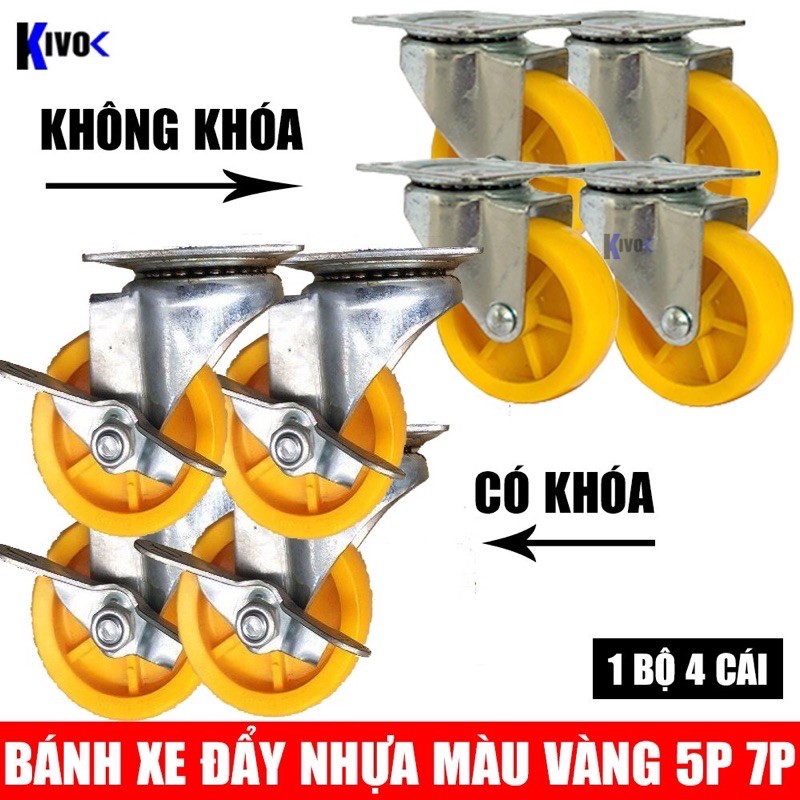 Bánh xe nhựa vàng 8 phân có khóa