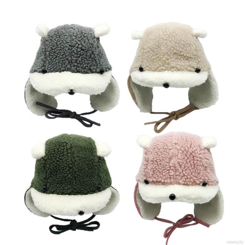 Mũ lông thiết kế có tai và dây buộc bằng chất liệu lông nhung giữ ấm dễ thương cho trẻ