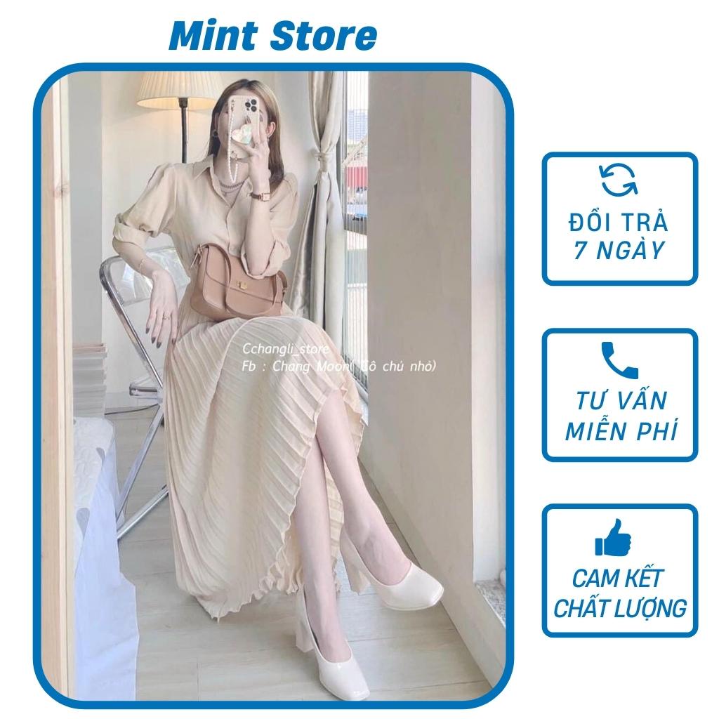 Váy sơ mi Xếp Ly dài, không phai không nhăn. Váy thiết kế phù hợp với công sở, dự tiệc