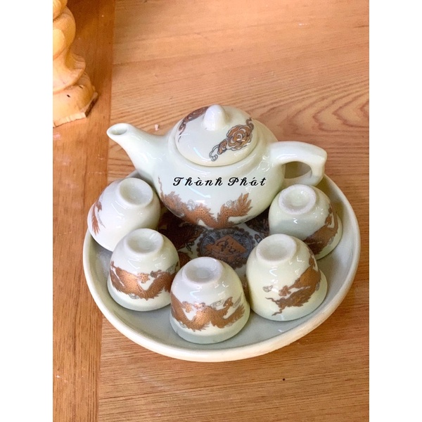 Bộ Ấm Chén Pha Trà Thờ Cúng Màu Vàng Kim, Bộ Ấm Chén Trên Ban Thờ