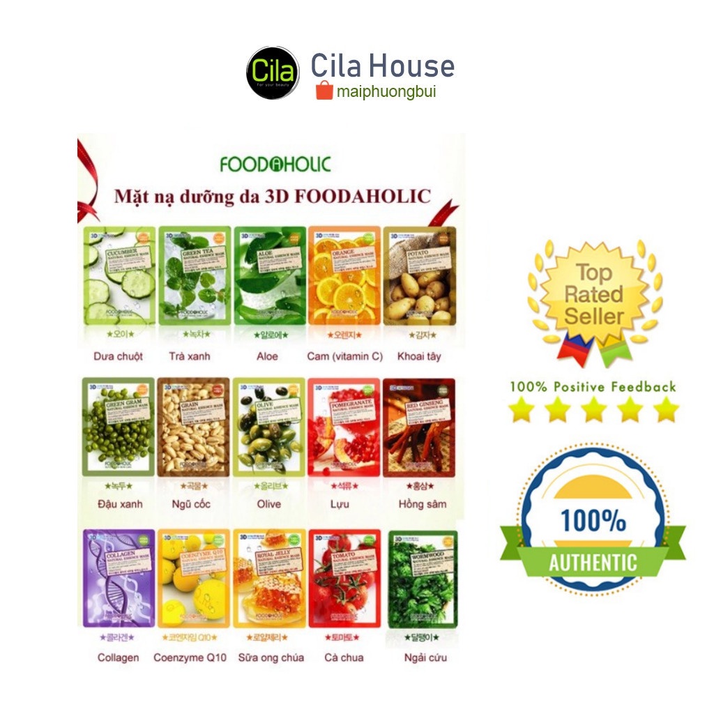 Mặt nạ 3W Clinic/Foodaholic 3D Hàn Quốc 23ml cấp ẩm, dưỡng trắng - Cila House