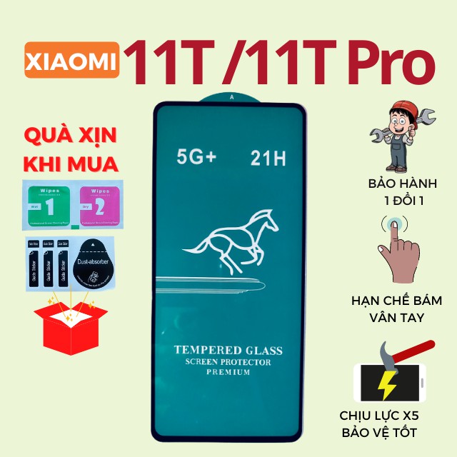 Kính Cường Lực Xiaomi 11T/11T Pro 🎁Quà Tặng 🎁 Full 5G+ Độ cứng 21H Chống bám nước, Hạn chế bám vân tay [MIHAMO]