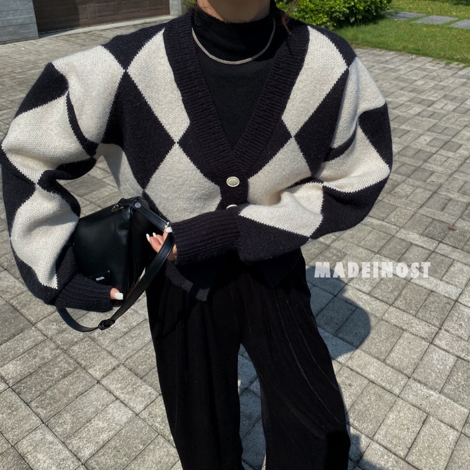 Áokhoáccardigan dệt kim dáng rộng ngắn phong cách retro thời trang cho nữ