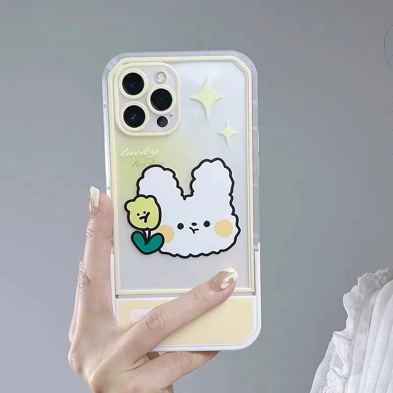 Ốp Điện Thoại Silicon TPU Mềm Trong Suốt Có Giá Đỡ Dễ Thương Cho iPhone 13 12 11 Pro X XR XS Max SE 2020 6 6S 7 8 Plus