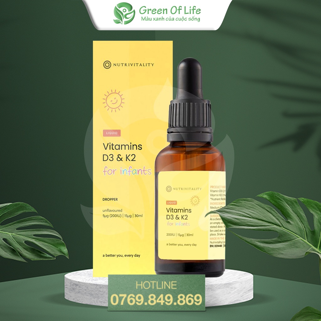 Vitamin D3 K2 MK7 Nutrivitality cho bé 30ml Anh