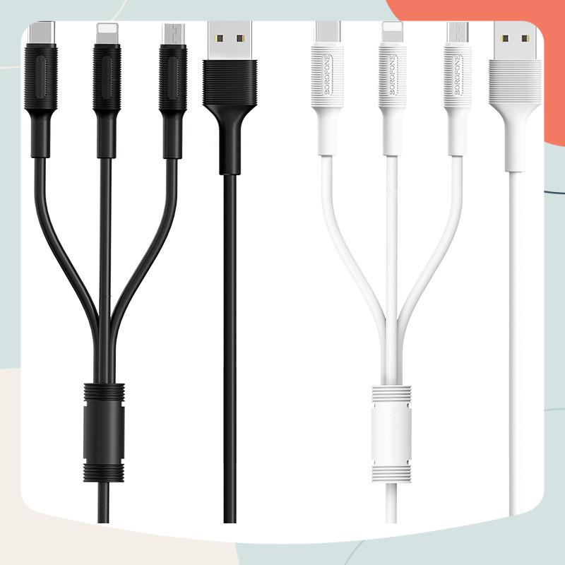 Cáp sạc 3 trong 1 Lightning- Type C- Micro USB dài 1m Borofone BX1