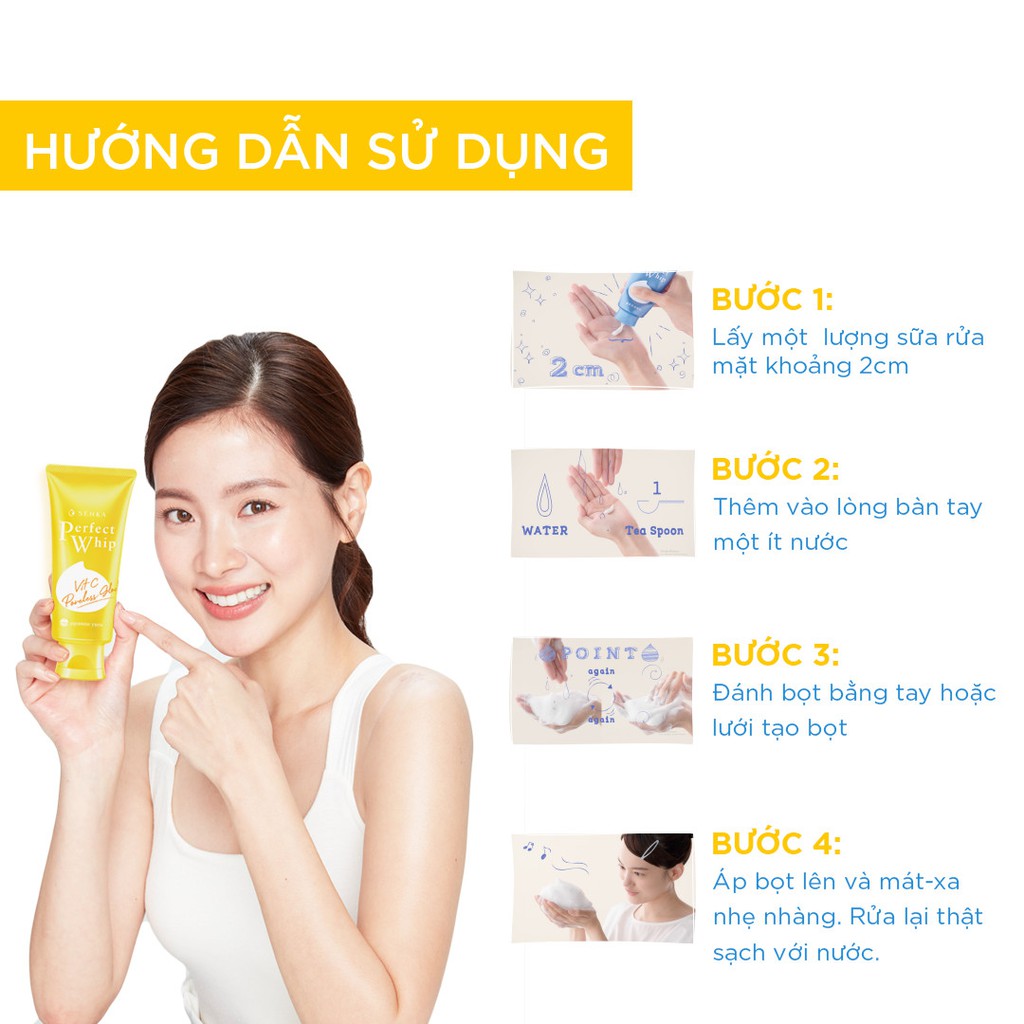 Bộ 02 Sữa Rửa Mặt Senka Perfect Whip Vit C Dưỡng Sáng Mờ Thâm 100g