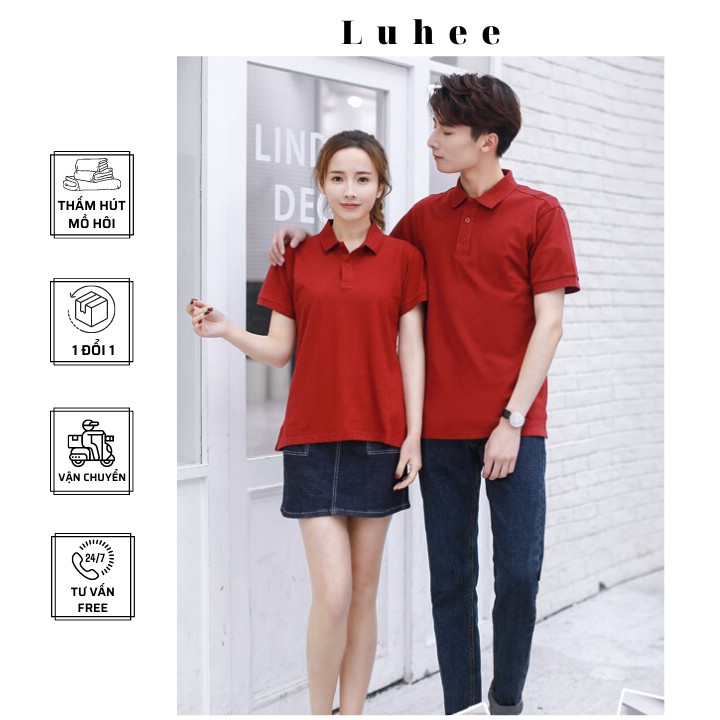 Áo phông Trơn Nam Nữ - Áo thun POLO màu ĐỎ ĐÔ ngắn tay có cổ, Vải LACOSTE Cá sấu 4 chiều CAO CẤP,Nhận IN ẤN theo yêu cầu