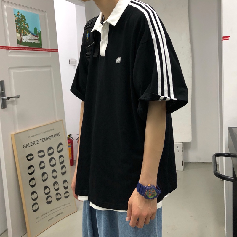 Áo Thun Polo Ngắn Tay Dáng Rộng Họa Tiết Kẻ Sọc Đơn Giản Thời Trang Mùa Hè Cho Nam