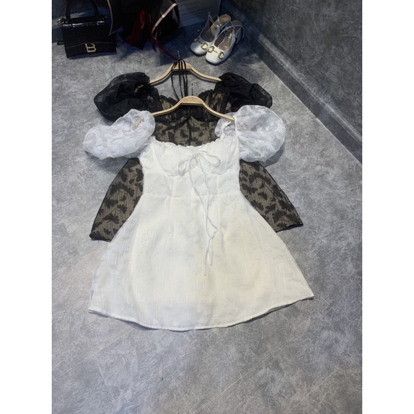 Váy ren tay bồng mặc được 2 kiểu siêu xinh