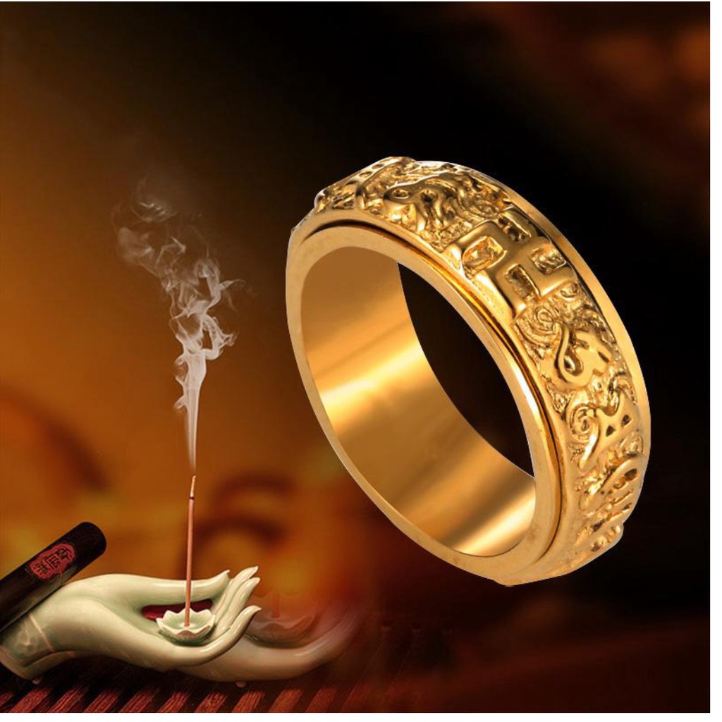 Nhẫn  Nam Titan Chữ Vạn OM MANI PADME HUM  Vĩnh Viễn Không Đen ---- GIÁ HỦY DIỆT