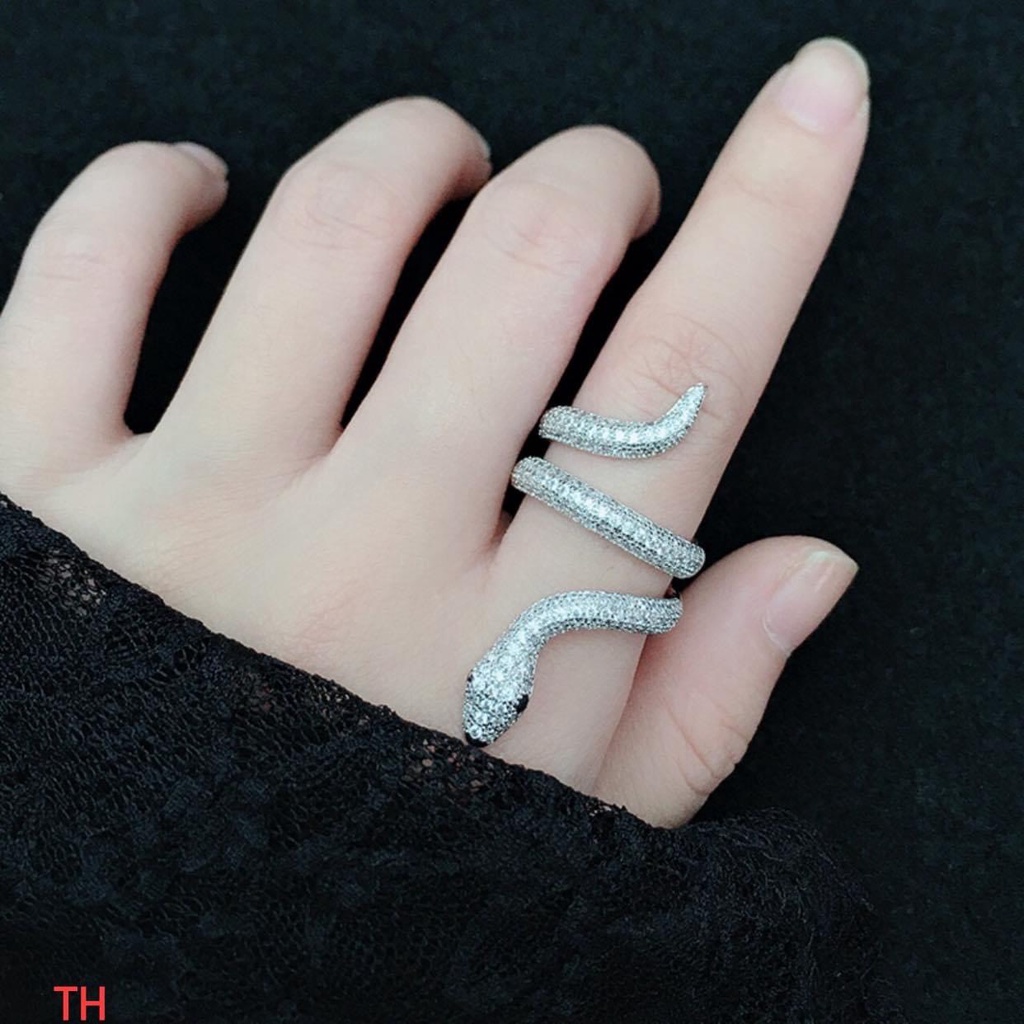 Nhẫn hình rắn chất liệu bạc ta cho nữ, Nhẫn bạc kiểu hở free size phong cách độc lạ cá tính