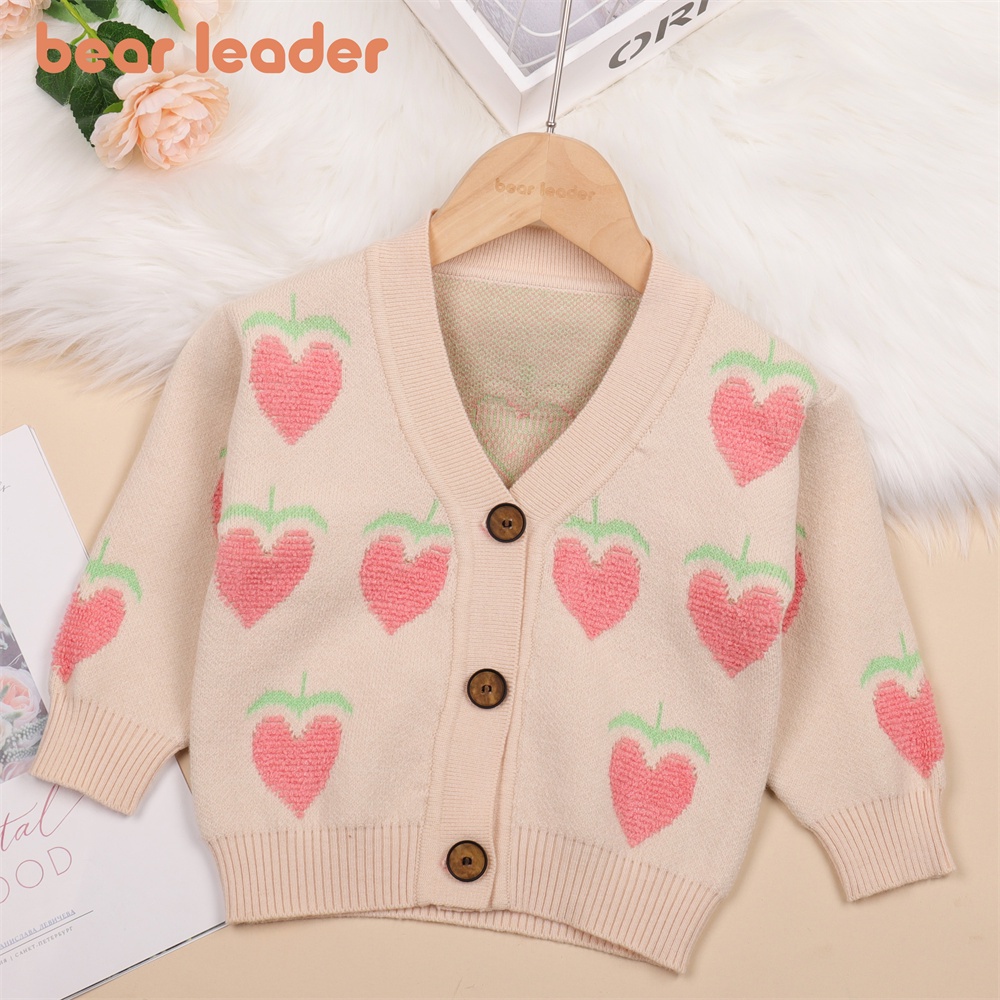 Áo khoác BEAR LEADER dệt kim tay dài thời trang thu đông phong cách Hàn Quốc cho bé gái 2-6 tuổi
