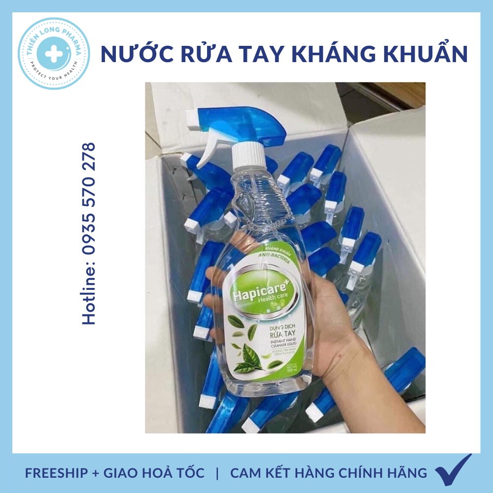 Chai xịt rửa tay kháng khuẩn 500ml hương trà xanh, nước rữa tay sát khuẩn cao cấp, xịt khử khuẩn Hapicare